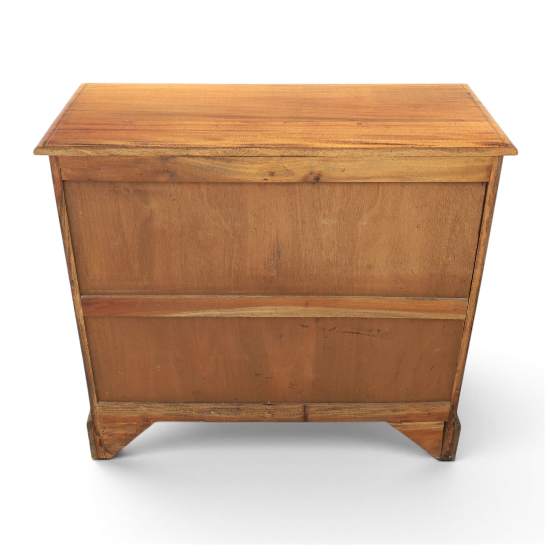 20th century Haberdashery style hardwood chest, two brushing slides, with six glass fronted drawers, blackened metal pulls, plinth base 