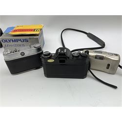 Asahi Pentax ESII camera, fitted with Asahi 'SMC Takumar 1:1.4/50' lens, Kodak Rettinette IB camera and an Olympus U zoom 115