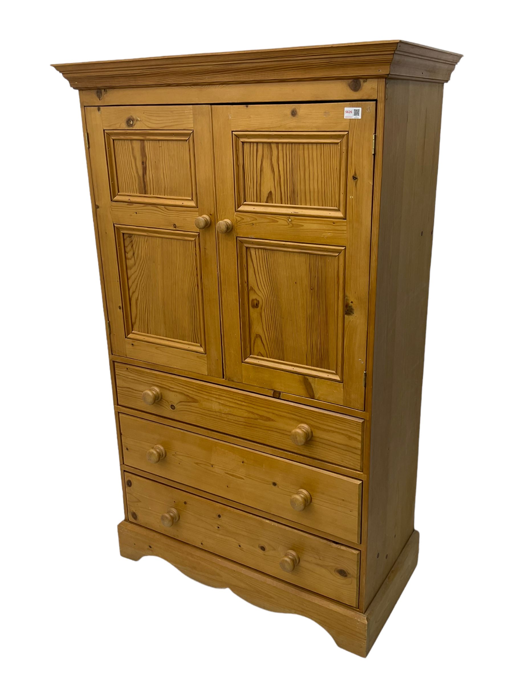 Solid pine tallboy cabinet, small four drawer chest, and a dressing table mirror (3)