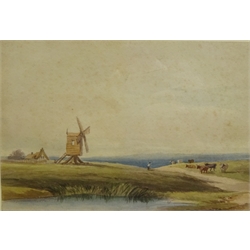  E D (19th century): 'Whitby Abbey', watercolour titled signed with initials and dated 1881, 24cm x 16cm three 19th century watercolours of wind and water mills (4)  