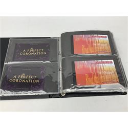 Seventy-five Royal Mail book of stamps, including 'The Story of Beatrix Potter', 'Microcosmos', 'Across The Universe', 'A Perfect Coronation', 'The Bronte Sisters', 'Battle of Trafalgar Death of Nelson' etc, housed in a ring binder album