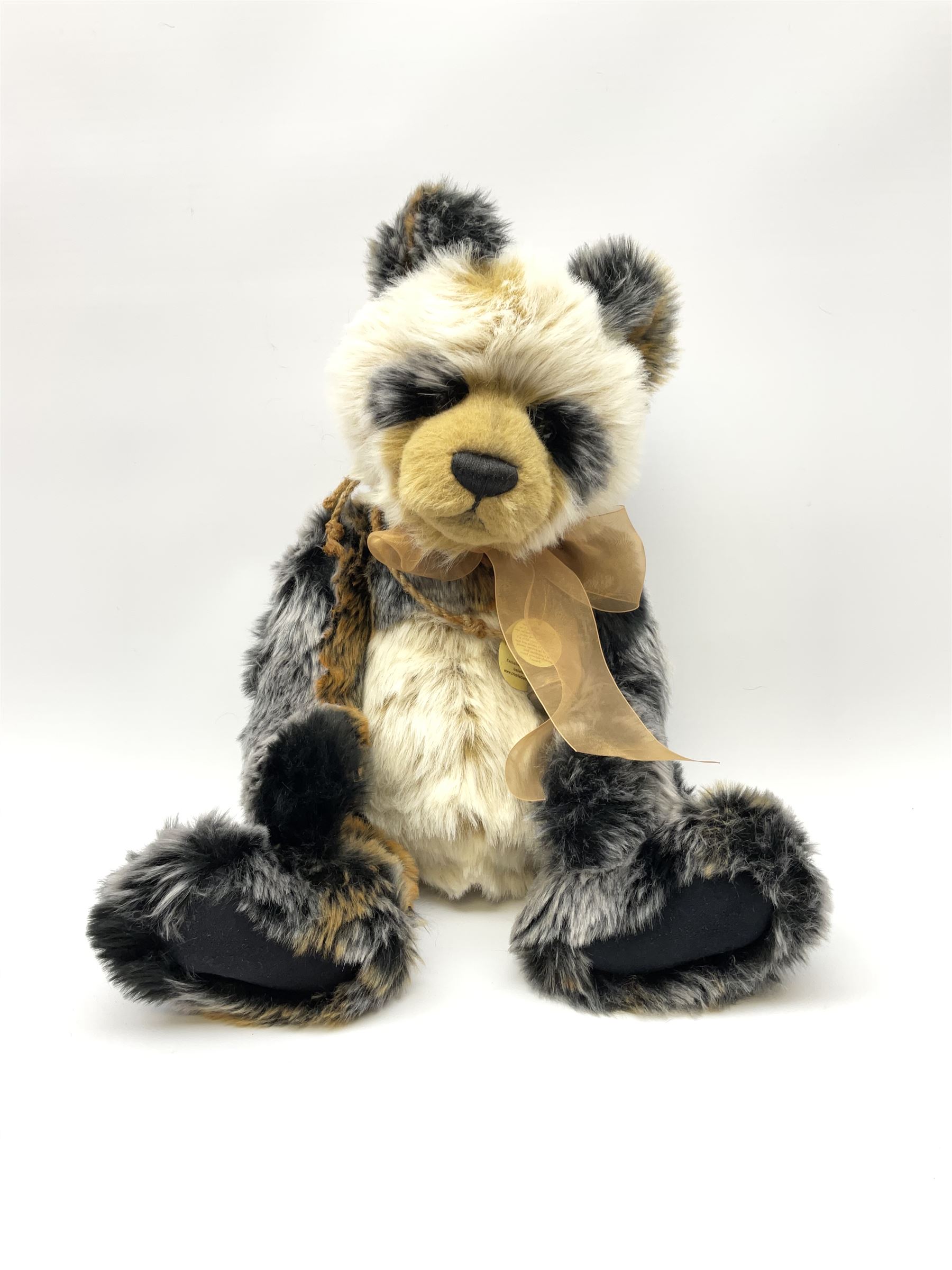 Charlie Bears teddy bear 'Manfred' designed by Isabelle Lee H53cm with bell pendant and tags in red carry bag