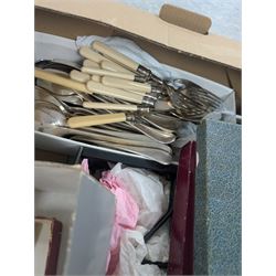 Collection of EPNS cutlery, including soup spoons, fish servers, butter knives, forks etc