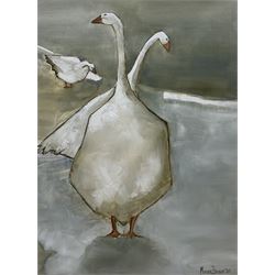 Madge Bright (British 20th century): Studies of Geese, pair gouaches signed and dated '87, 57cm x 43cm (2)