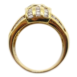  Gold baguette diamond ring, stamped 18K  