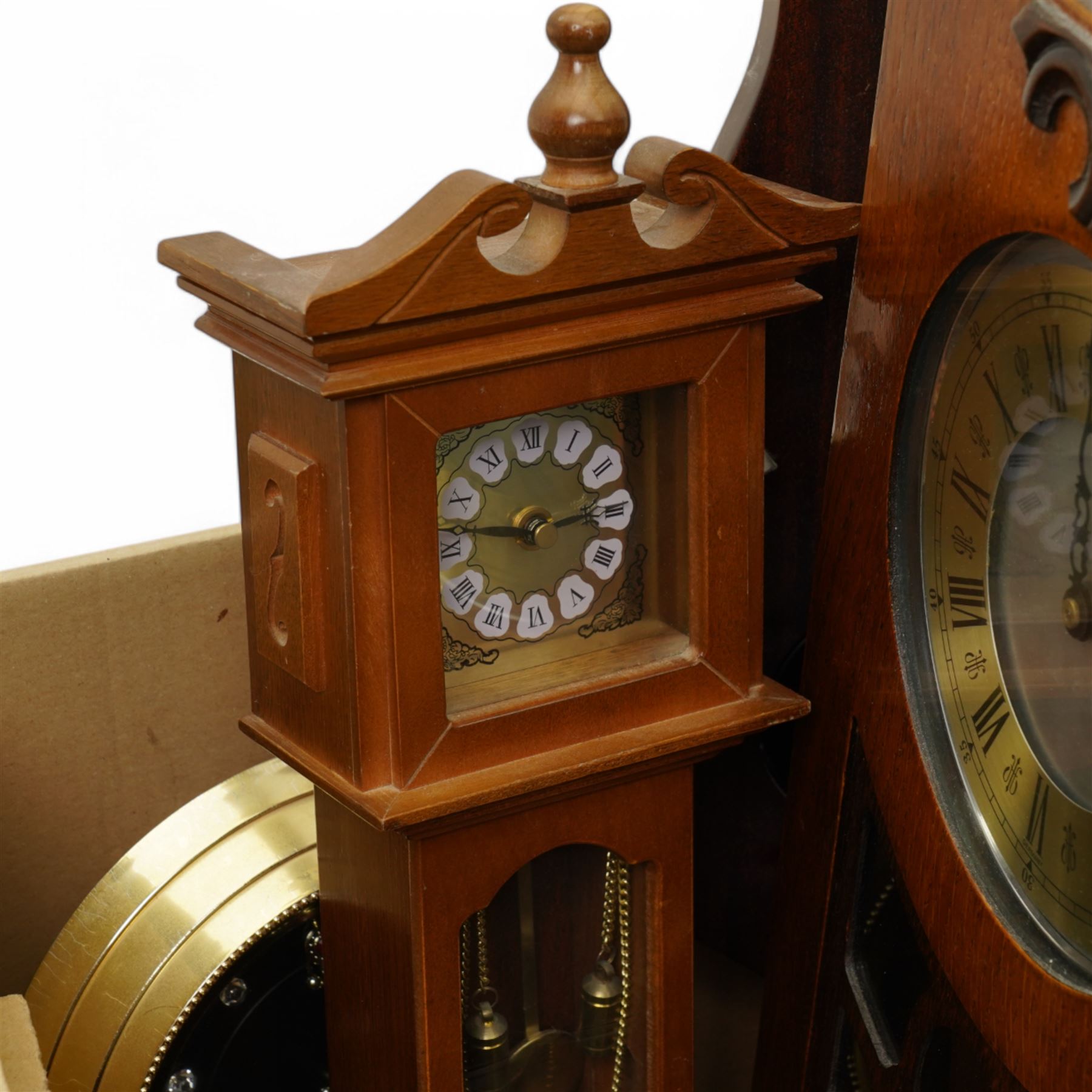Churchill quartz mantel clock in marble case, miniature longcase clock, other clocks and an aneroid barometer