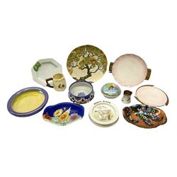 Group of Carlton Ware to include Revo bowl, printed and painted with pink, orange and yellow daisies on dark blue ground, 'Day' charger with oak tree, Simple Simon baby plate, lustre etc