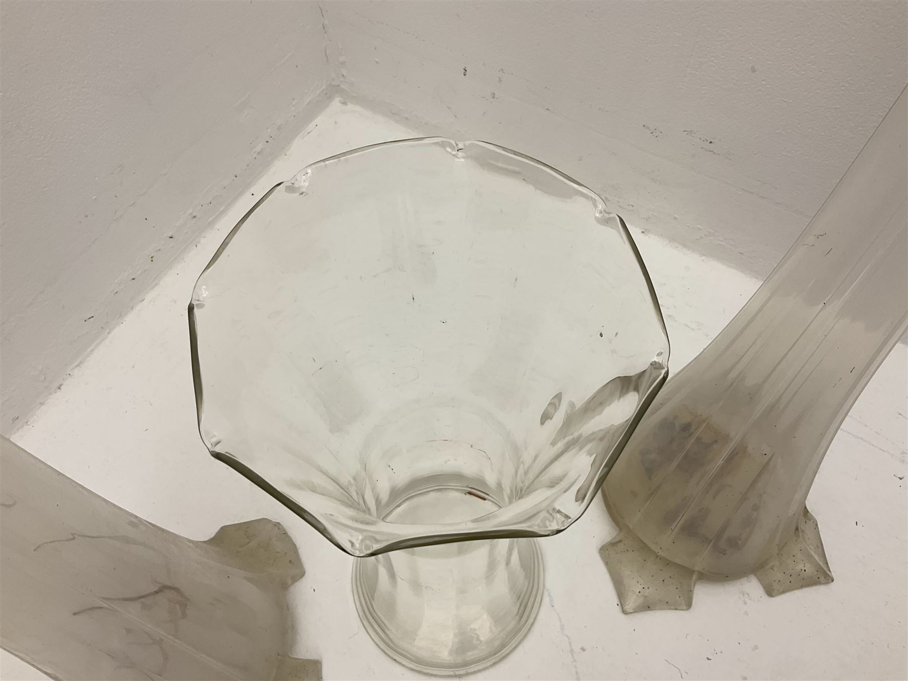 20th century pair of tall clear glass vases, of slender form, H120cm