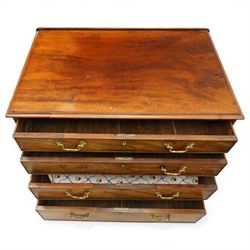 George III mahogany straight-front chest, rectangular top with moulded edge over four long graduating cock-beaded drawers, raised on bracket feet