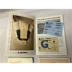 Four mid-late 1980s cricket programmes to include signed England vs Pakistan 1987 example, signed Bill ( Charles William Jeffrey ) Athey and two others indistinct 