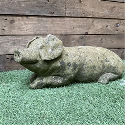 Cast stone pig and eagle garden ornaments  - THIS LOT IS TO BE COLLECTED BY APPOINTMENT FROM DUGGLEBY STORAGE, GREAT HILL, EASTFIELD, SCARBOROUGH, YO11 3TX