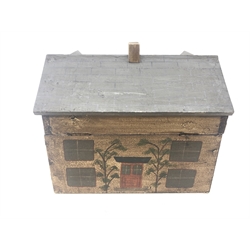  A reproduction Victorian hinged box in the form of a house with painted and moulded decoration, L26cm x H23cm  