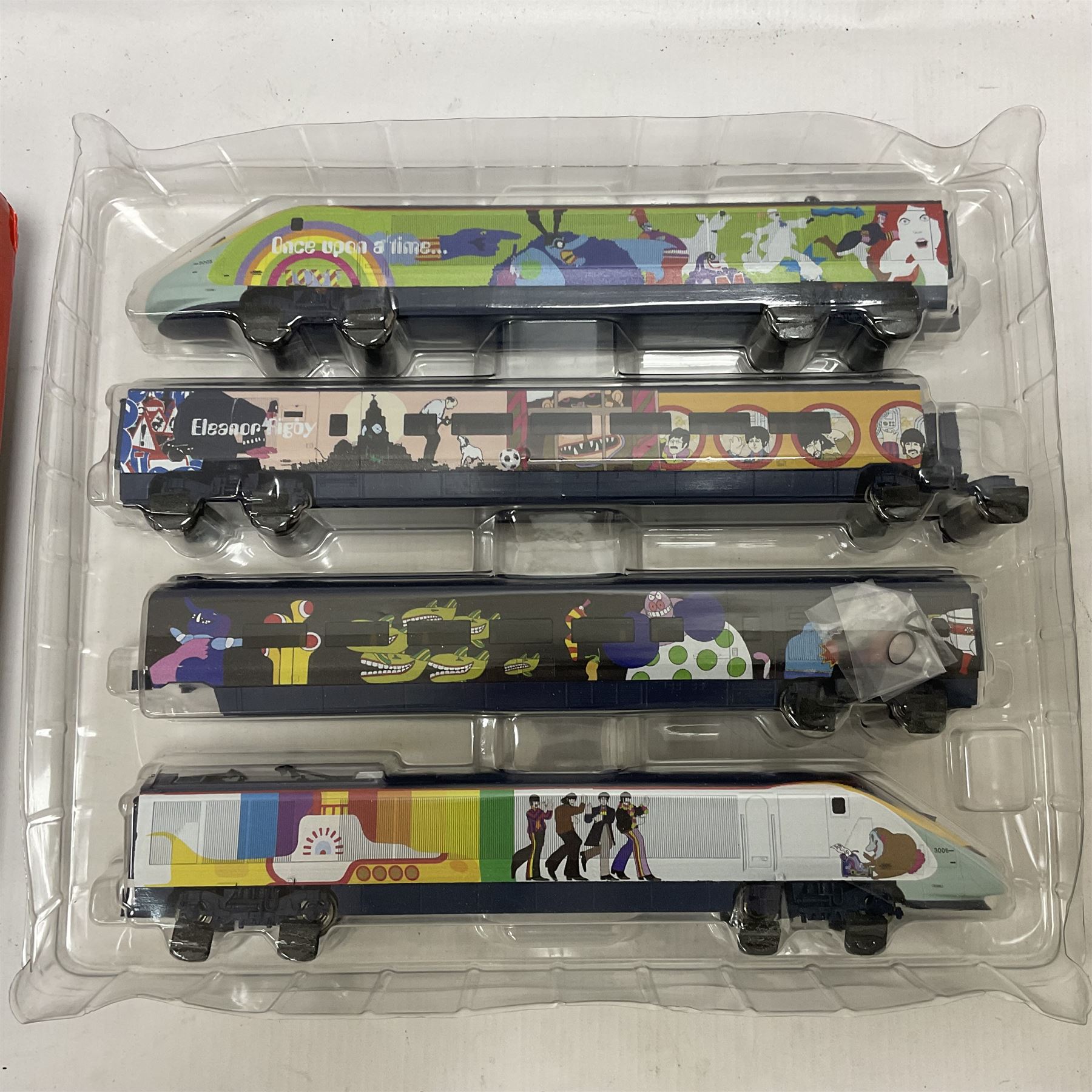 Hornby ‘00’ gauge - DCC ready The Beatles Yellow Submarine Eurostar Train Pack set 3005/3006 comprising Eurostar Class 373 Power Driving Unit, Eurostar Class 373 Dummy Driving Unit and two Eurostar Class 373 Passenger Saloons; in original box 