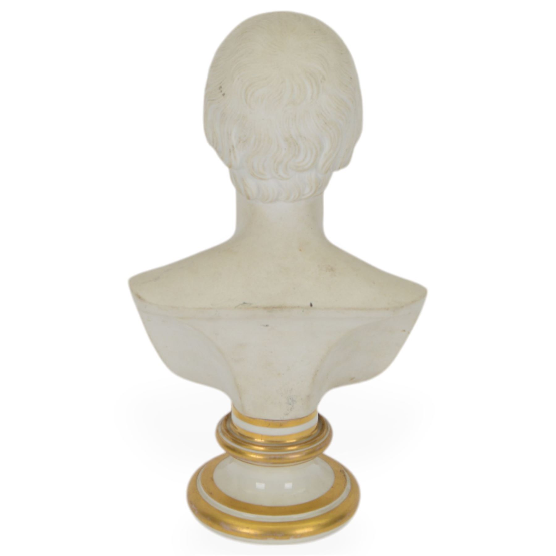 19th century Viennese biscuit bust, probably Imperial porcelain Manufactory, modelled as Emperor Francis I of Austria (1768-1835), upon a glazed porcelain socle inscribed 'FRANCISCVS.I.', with impressed marks beneath, H28.5cm
