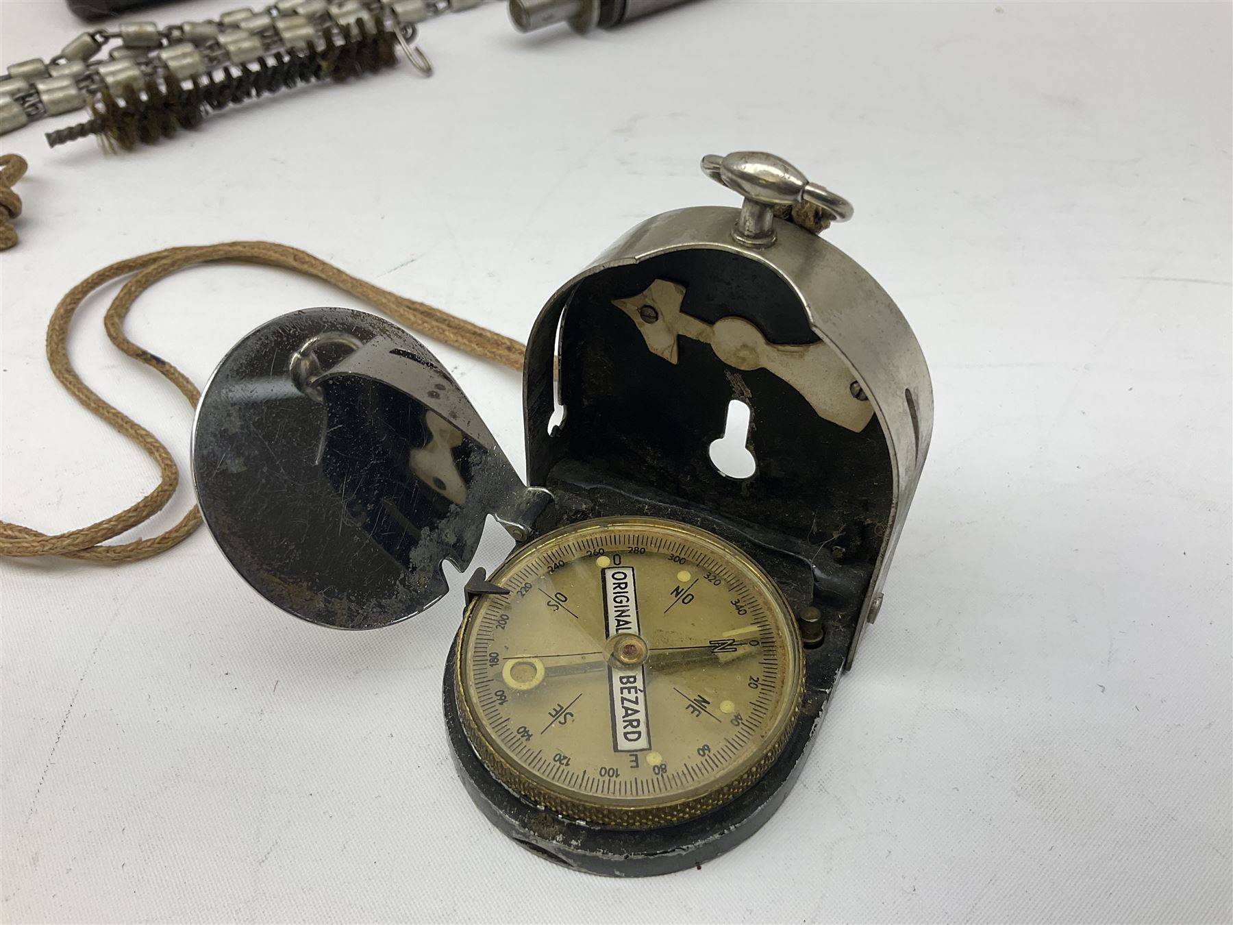 WW2 German - Lufft made compass marked ' Original Bezard ' with heliograph signalling mirror to interior; and a K98 rifle cleaning kit in original tin (2)
