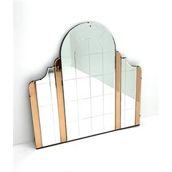 Art Deco designed window style mirror, featuring four smoked copper glass sections