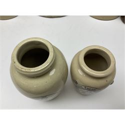 Large 2 gallon stoneware flagon, stamped 'John Soulby Wine Merchant Malton 2 Gall', together with a collection of similar stoneware jars and bottles, largest H40.5cm