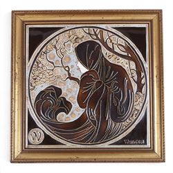 Set of Maw & Co tiles, The Four Seasons: Art Nouveau in style and a similar framed set of five green tiles
