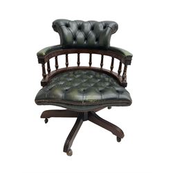 Captains swivel desk chair, upholstered in buttoned leather