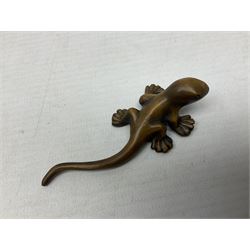 Six netsuke, modelled as a lizard, cricket, frog, bird on a flower, turtle and insect