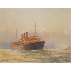 John Charles Allcot (British/Australian 1888-1973): 'RMS Naldera at Sydney', watercolour signed titled and indistinctly dated 1921?, 21cm x 27cm