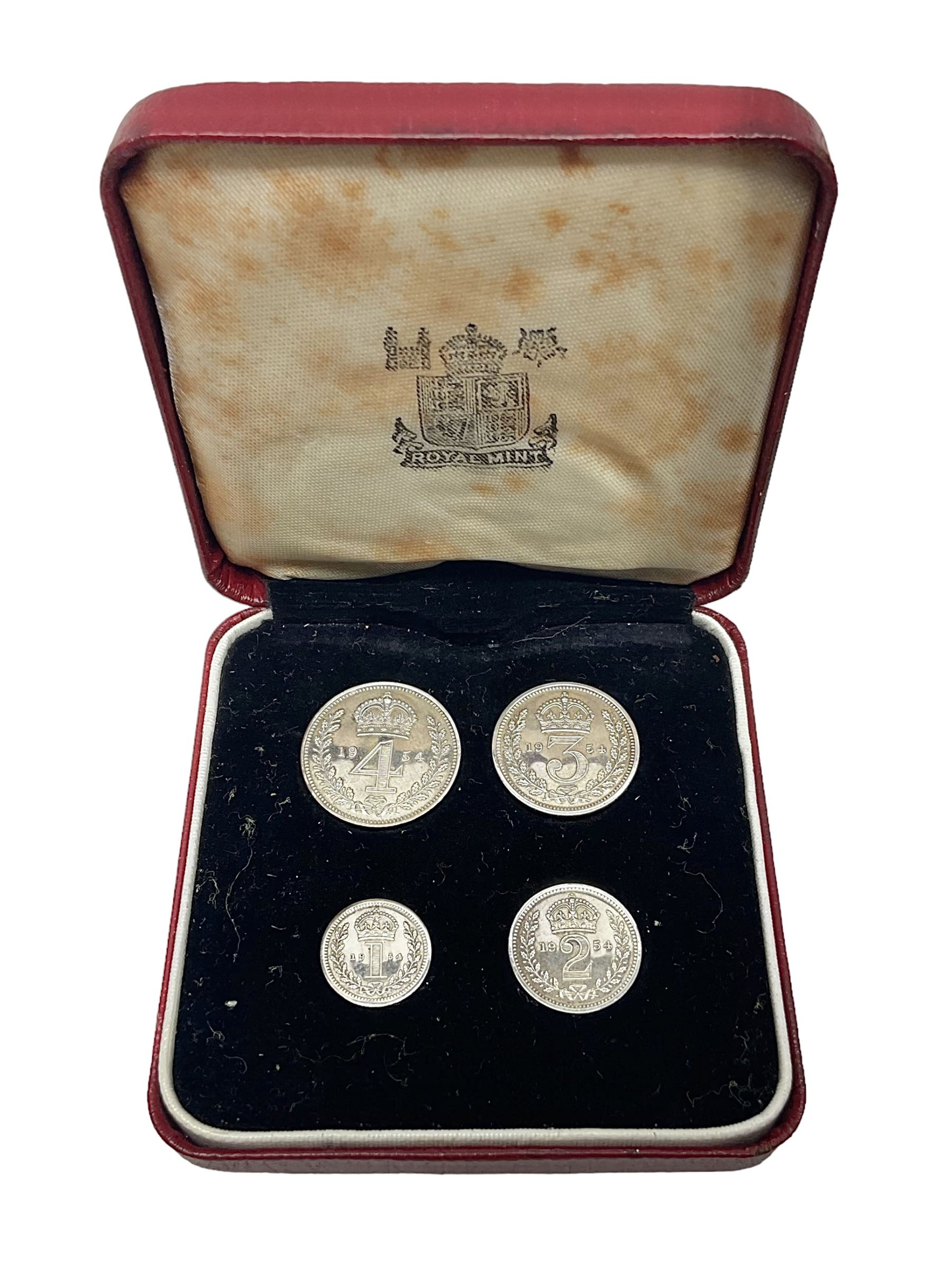 Queen Elizabeth II 1954 maundy coin set, cased