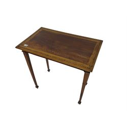 19th century cherry wood side table, rectangular top with inlaid band, fluted frieze and square tapering supports with spade feet