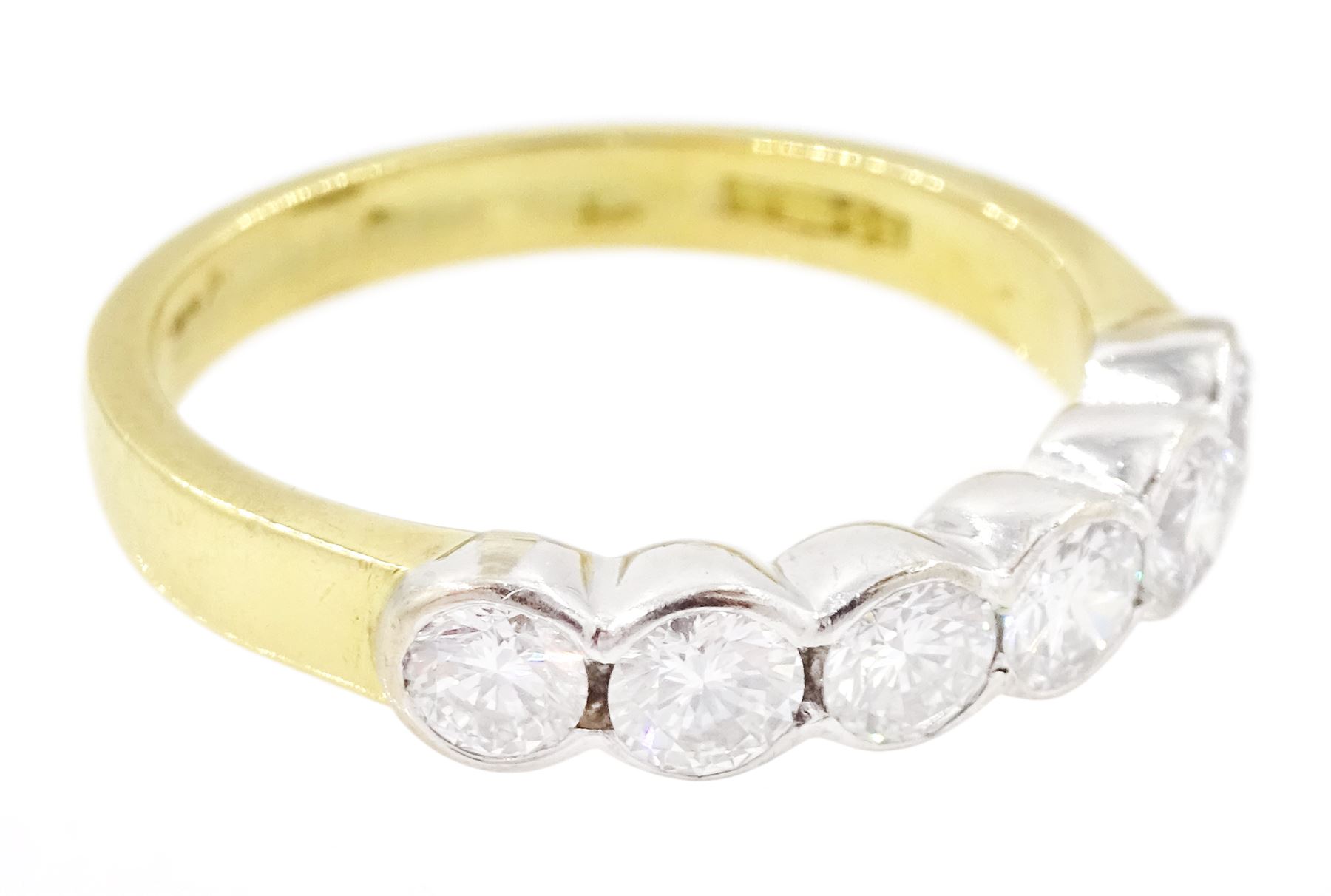 18ct gold diamond half eternity ring, channel set with six round brilliant cut diamonds, London 1998, total diamond weight approx 0.80 carat