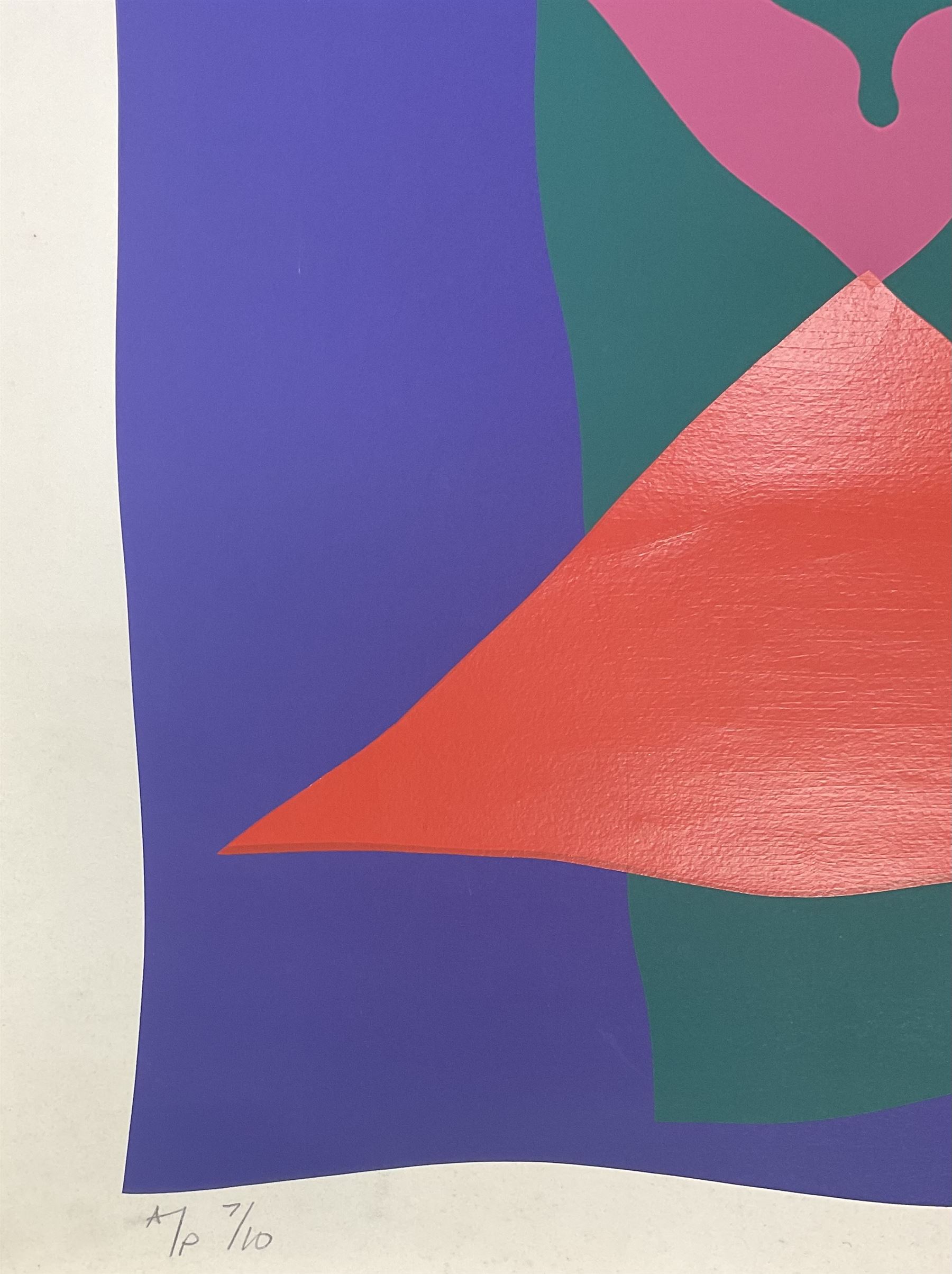 Rolph G Webster (British 20th Century): Woman gives birth on the Cross, screen print signed and dated '74, 76cm x 50cm; Ben C** (British 20th Century): Abstract Diamonds, artists proof lithograph indistinctly signed, dated '70 and numbered 7/10, 102cm x 68cm (2)