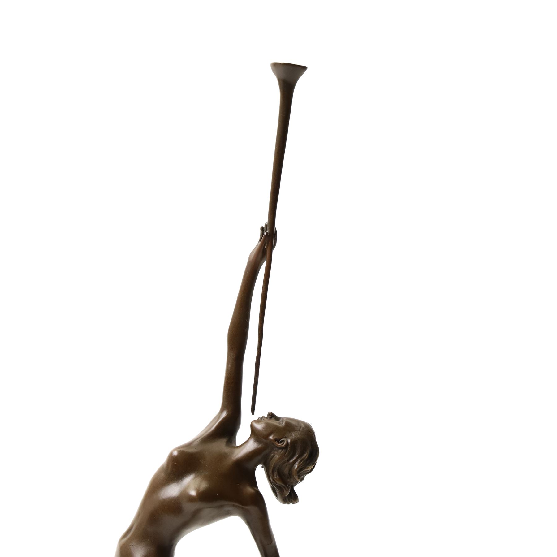 After Pierre Le Faguays (French 1892-1962): 'Jericho' Female Nude, bronze bearing signature and foundry mark, on black marble base, H43cm 