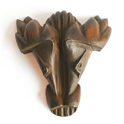 Graham Kingsley Brown (British 1932-2011): Mask of a Mythical Beast's Face, clay sculpture with bronzed finish c.1986 unsigned H17cm W16cm D5cm; together with the original plaster of Paris mould, signed and dated 25/3/86 to the base H25cm W25cm D8cm (2) 
Provenance: consigned by the artist's daughter - never previously been on the market.