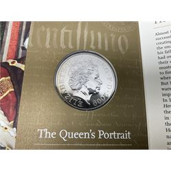 The Royal Mint United Kingdom 2005 proof coin set, with certificate, 2009 'Henry VIII' brilliant uncirculated fine pound coin, 2010 brilliant uncirculated coin collection, 2015 'The Fourth and Fifth Circulating Coinage Portrait Collection', and 'Farewell and Nations of the Crown UK' one pound brilliant uncirculated two coin set, all cased or in card folders