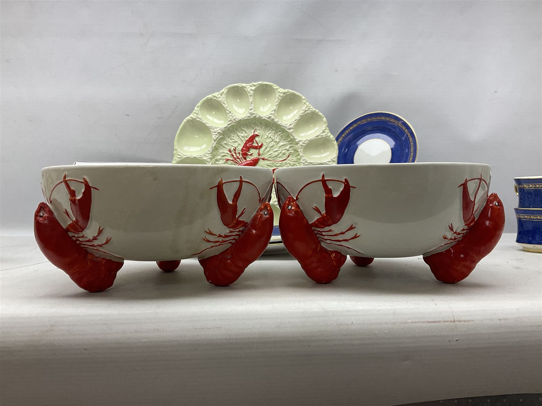 Carlton Ware lobster scallop dish and further two bowls, each supported ...