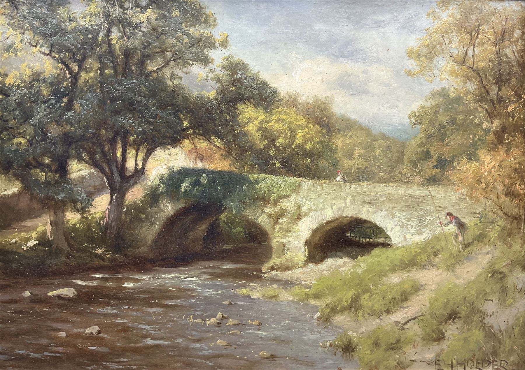 Edward Henry Holder (British c1848-1922): 'The Brathay Bridge', oil on board signed, titled verso 24cm x 34cm 