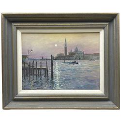 Ian Layton (British 1953-): 'Moonlight over the Lagoon - Venice', oil on board signed and dated '07, titled verso 22cm x 29cm