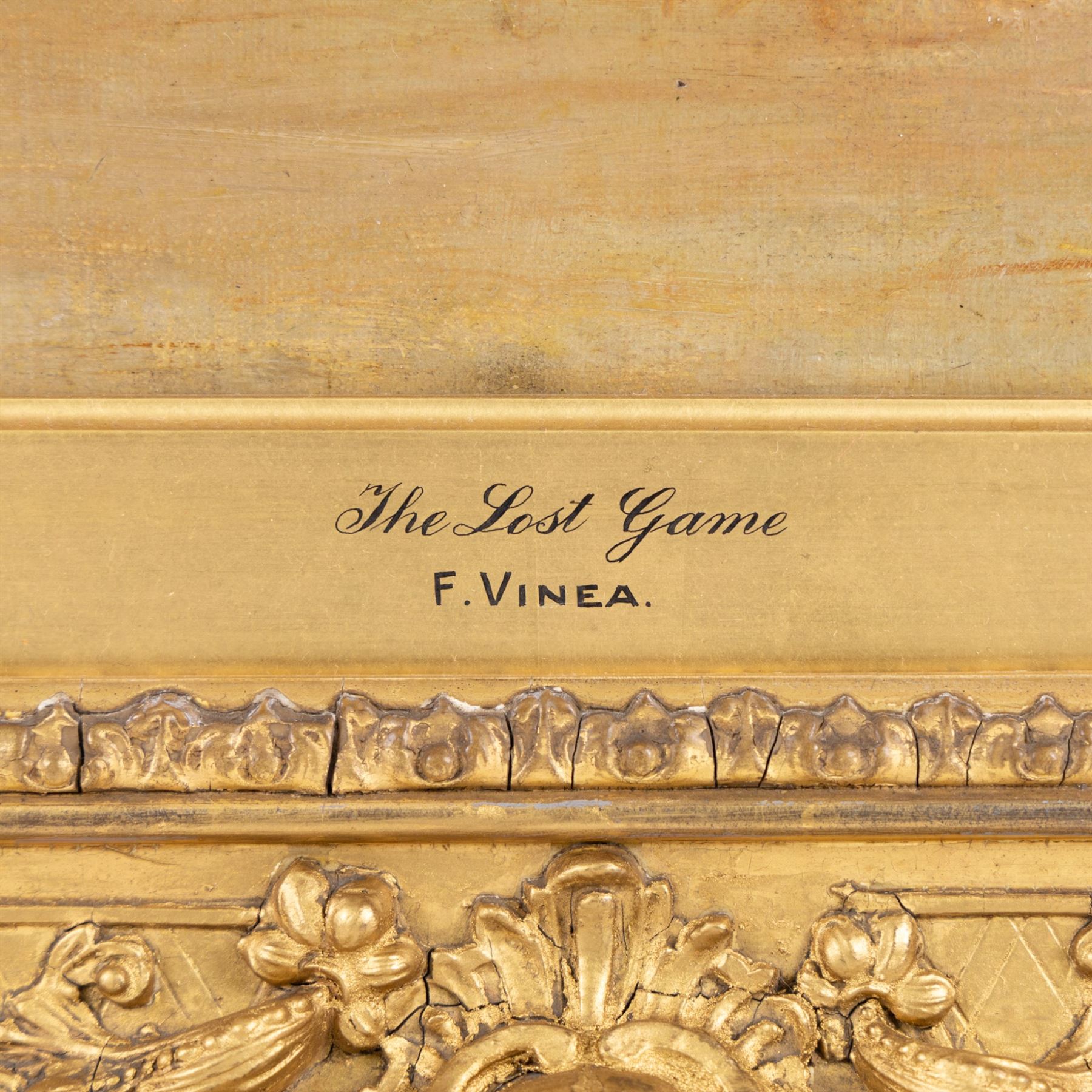 Francesco Vinea (Italian 1845-1902): 'The Lost Game' - A Tavern Scene with Merrymakers, oil on canvas signed 60cm x 50cm 