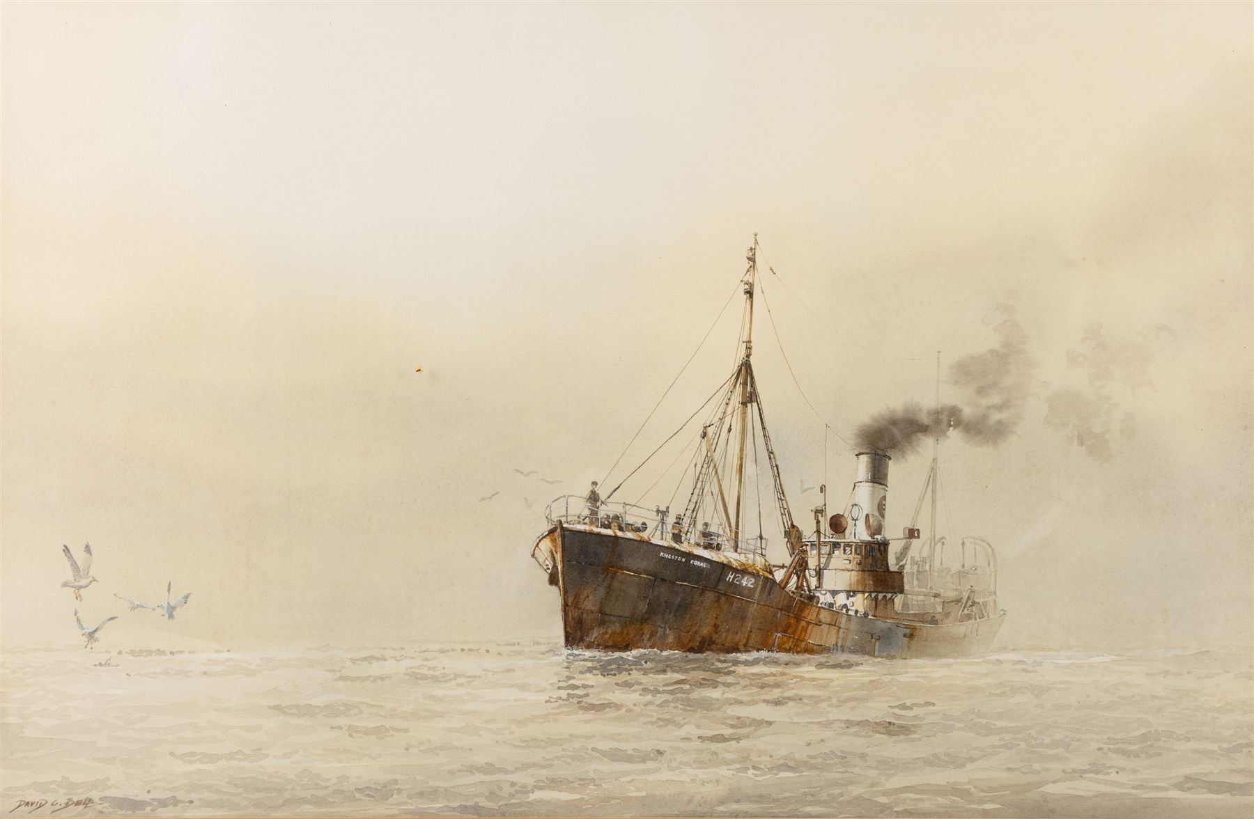 David C Bell (British 1950-): Hull Trawler Kingston Coral H.242, watercolour signed 32.5cm x 50cm