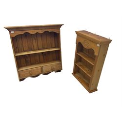 Wall hanging wall shelf fitted with two drawers (W93cm, H97cm); and another wall hanging shelf (W60cm, H88cm) 