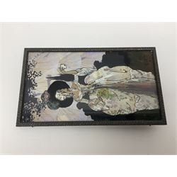 Seven 1930's butterfly wing pictures, mainly of ladies in period dress, one signed Dorothy Buckley, largest H18cm