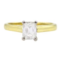 18ct gold single stone rectangular cut diamond ring, London 2001, diamond approx 0.50 carat