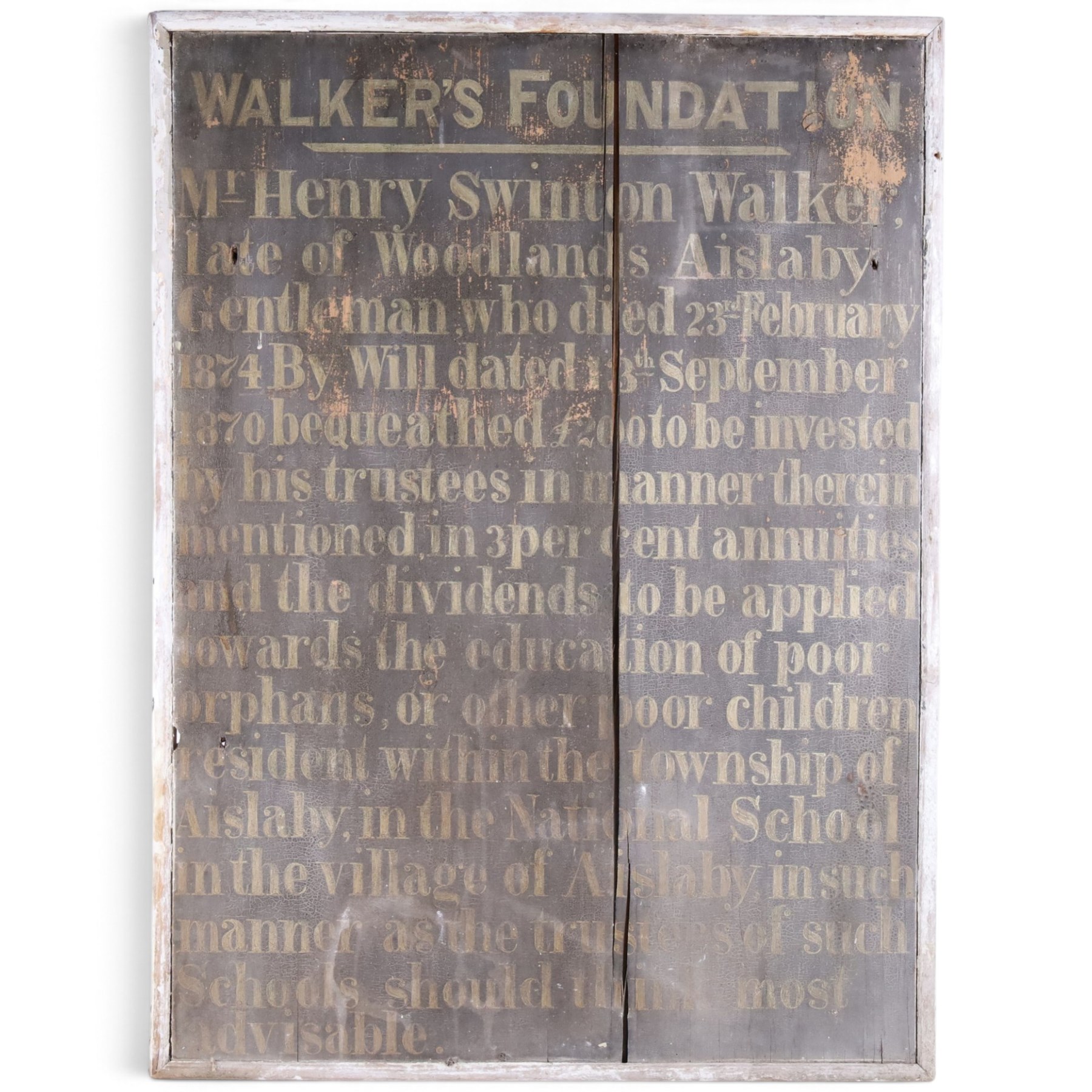 Painted wooden sign, The Walkers Foundation, H95cm, W70cm