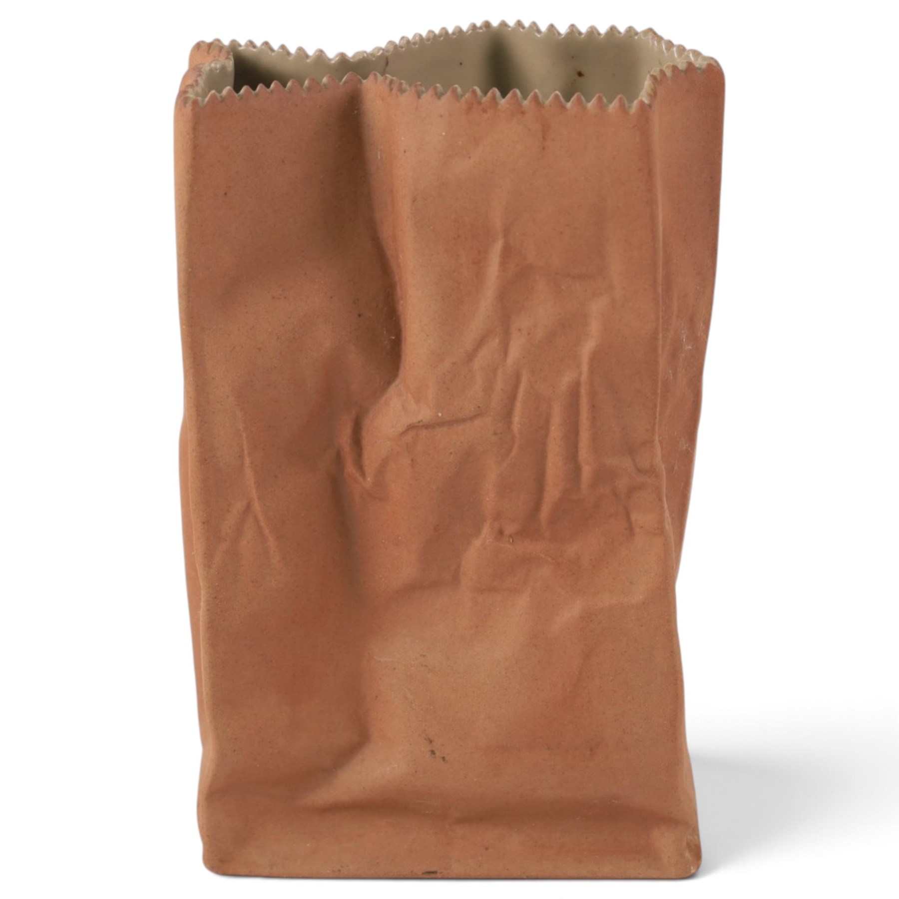 Tapio Wirllala for Rosenthal - Late 20th century novelty paper bag vase, model as a slightly crumpled paper bag as a part of the 'Do Not Litter' collection. Makers mark to the base, H20cm
