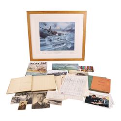 Royal Air Force WWII Distinguished Flying Cross (DFC) medal group with associated documentation, logbooks, ephemera, and personal papers awarded to RAF Flying Officer Leslie Valentine DFC CdeG, pilot of Doulgas Boston E Easy on D Day 1944. The medal group comprises DFC, 1939-1946 Star, The Air Crew Europe Star, France and Germany Star, War Medal, Defence Medal, and Croix de Guerre with siilver star to the ribbon, upon a medal bar. Together with a cased Defence medal, awarded to Valentine by David Cameron at Downing Street November 2012, for his services in the Highland Light Infantry prior to joining the RAF. Together with two logbooks, one including the entry for June 6th ‘Ops “D” Day smoke laying to cover invading troops off Le Havre’, Booklet of provisional pilots notes for Boston IV, associated paperwork for Croix De Guerre, photographs of Flying Officer Leslie Valentine and print by Michael Turner (1934-), Friendly Smoke D-Day 6th June 1944 print, this print is of the R.A.F Douglas Boston that Leslie Valentine was flying on D Day. The print is signed by Leslie Valentine and Flight Lt. John Mackenzie, together with a personal note from the artist.  

In 1939 Leslie Valentine was called up for military service, he joined the Highland Light infantry and spent ten months in France. Upon returning to England, he volunteered to join the RAF. In 1941 he was sent to Medicine Hat in Alberta, Canada, for his training, returning to Britain, for operations training at RAF Bicester, then RAF Finmere, learning to fly Blenheim and Boston bombers. Valentine was posted to squadron no.88 2nd Tactical Air Force, Bomber Command. This squadrons operation were mainly conducted in daylight, in close formation. On D Day 6th June Valentine flew his Boston ‘E-Easy down to 50 feet above the D-Day beaches laying smoke to protect the invasion forces from enemy fire. In total RAF Flying Officer Leslie Valentine DFC CdeG flew sixty back-to-back missions during WWII