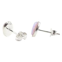 Pair of silver oval opal earrings, stamped 925