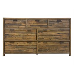 Barker & Stonehouse - contemporary 'Charlie' reclaimed wood chest, rectangular plank top over three short and four long drawers, raised on square supports