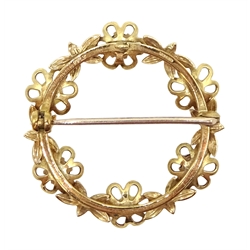  9ct gold pearl and garnet circular flower brooch, hallmarked  