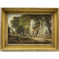 English School (19th Century): Country Church, oil on canvas unsigned 32cm x 46cm