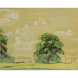  Fred Lawson (British 1888-1968): Trees in Landscape, pen and watercolour heightened in white signed 26cm x 32cm  DDS - Artist's resale rights may apply to this lot    