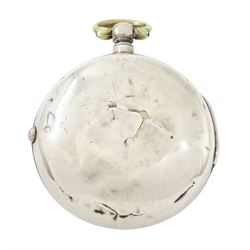 George III silver pair cased verge fusee pocket watch by Edward Davenport, London, No. 7756, white enamel dial with Roman numeral hour markers, case by Joseph Glenny, London 1806