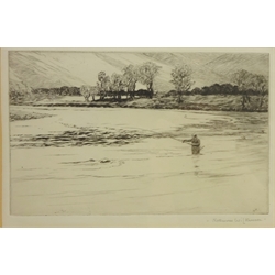  Fishing by a River, drypoint etching signed in pencil by Norman Wilkinson (British 1878-1971) 18cm x 27.5cm   